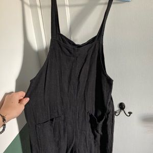 Slouchy black linen overalls